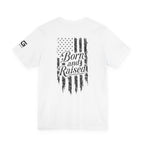 Born and Raised Tee — Distressed American Flag 1776 Patriotic T‑Shirt