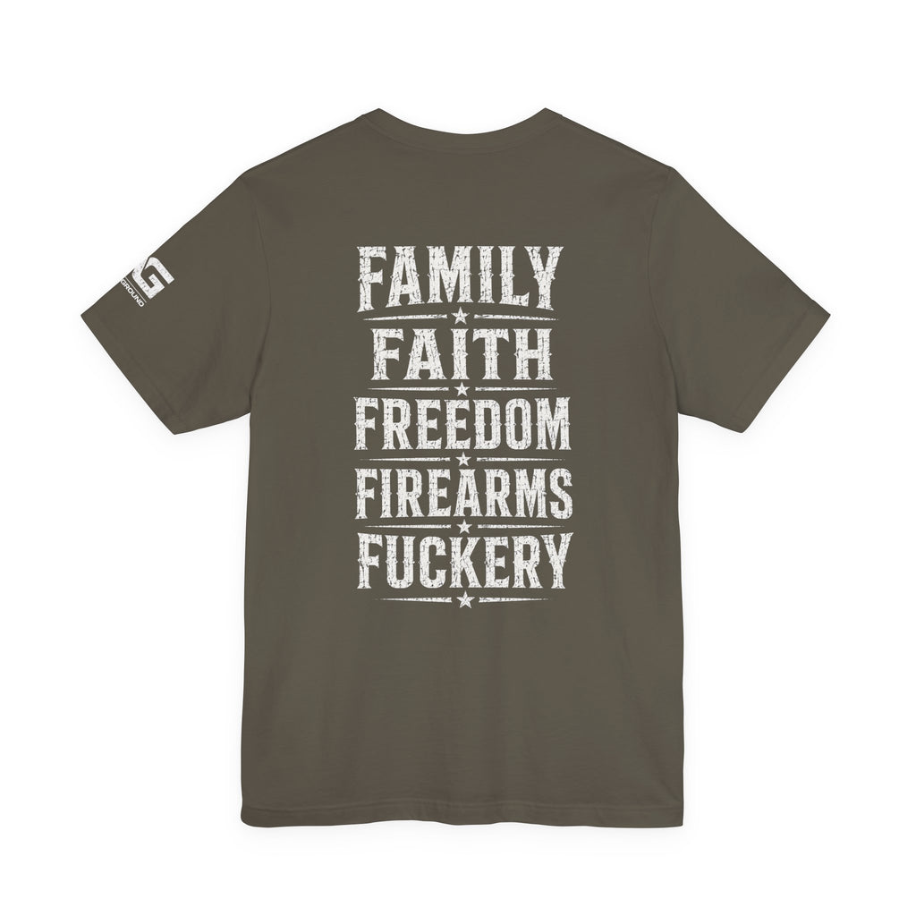 Liberty 1776 Tee - "Family Faith Freedom Firearms" Patriotic T-Shirt