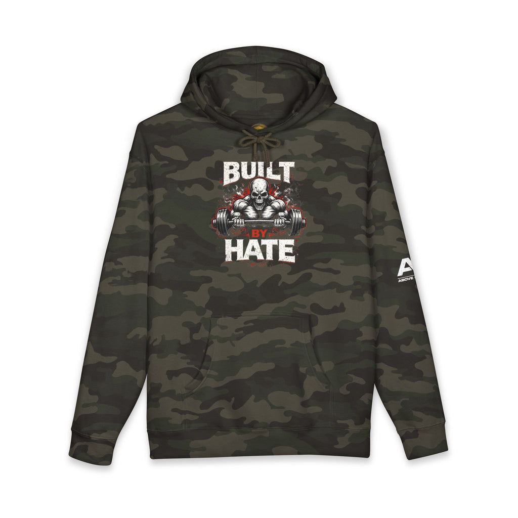 Built Not By Hate Camo Hoodie — Skull & Barbell Fitness Pullover