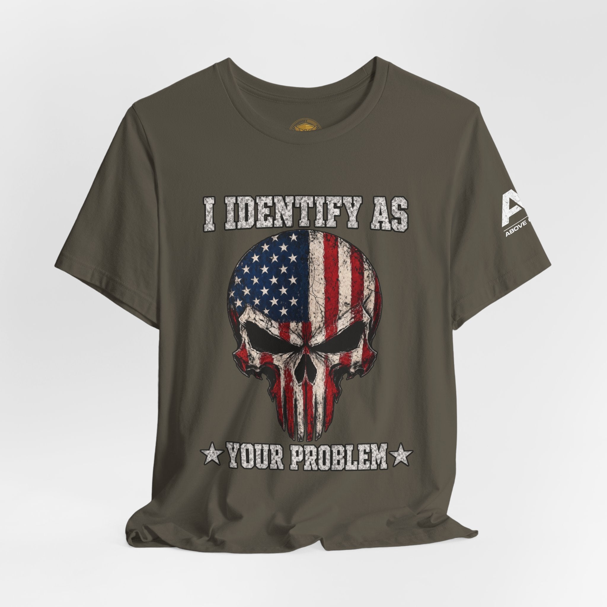 Patriotic Skull Tee - "I Identify As Your Problem" Graphic T-Shirt