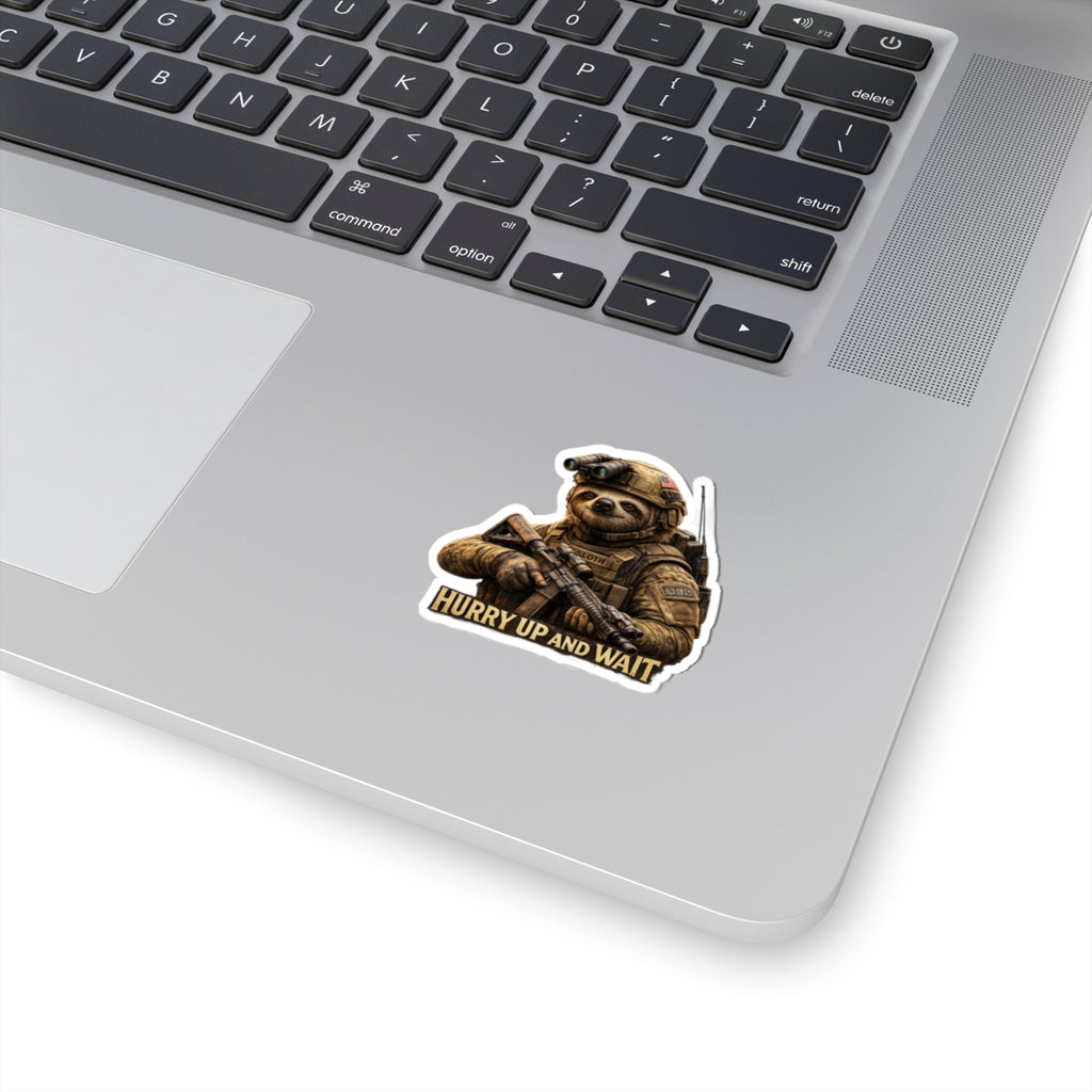 Hurry Up and Wait Military Sloth Sticker — Tactical Vinyl Kiss-Cut