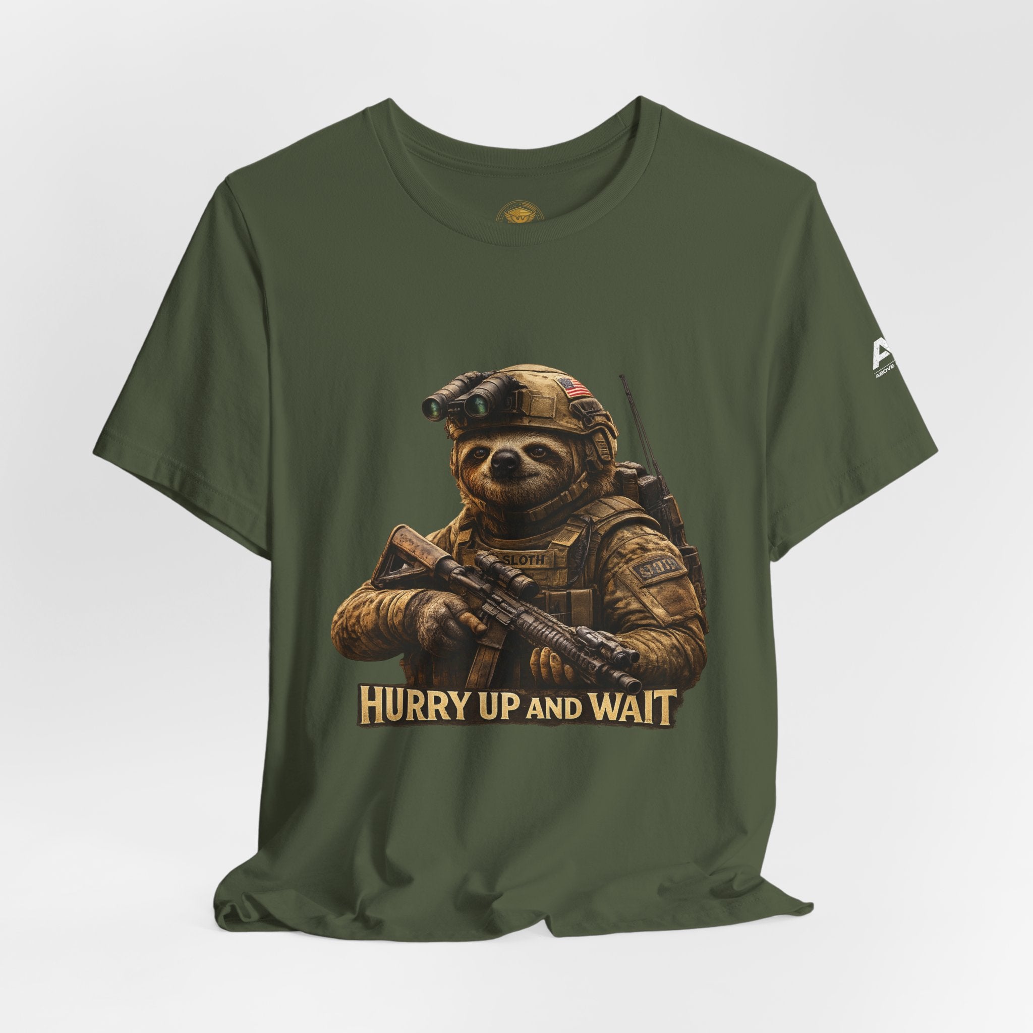 T-Shirt — 'Hurry Up and Wait' Military Sloth Graphic Tee