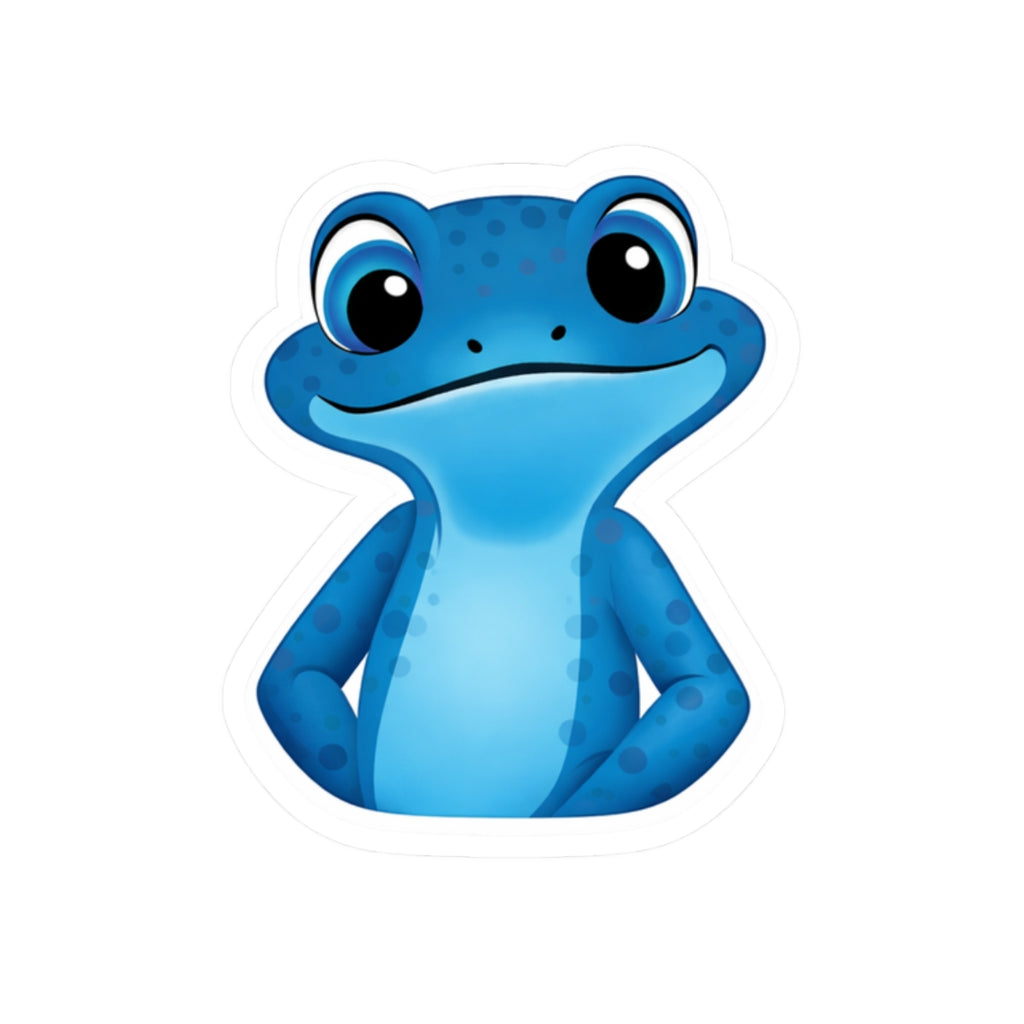 Blue Frog Kiss-Cut Sticker — Cute Cartoon Amphibian Laptop Decal